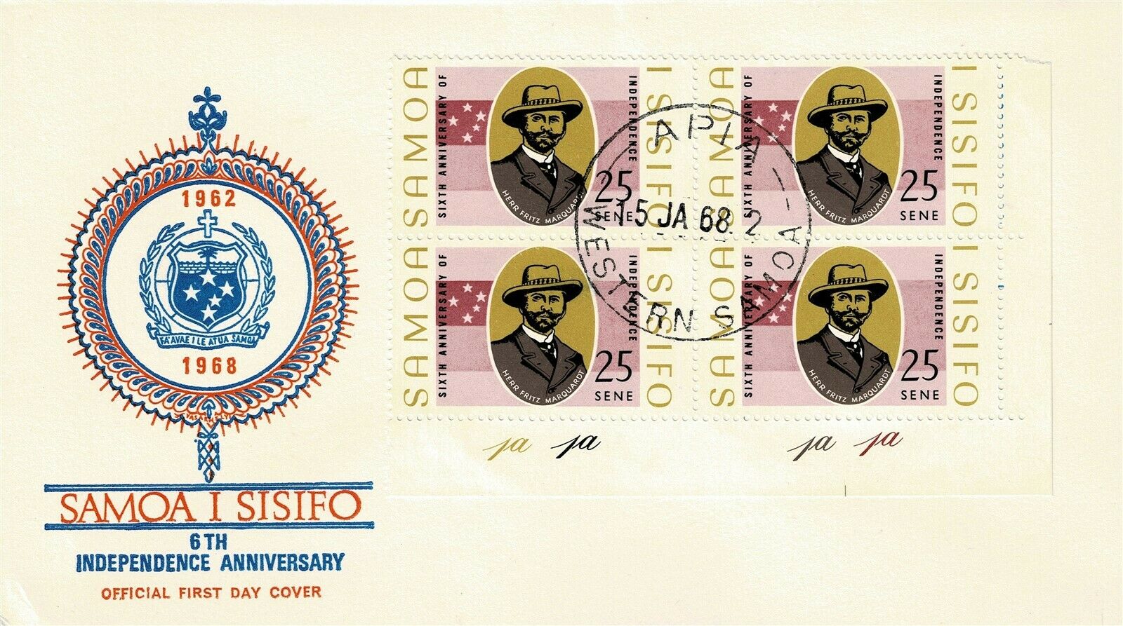 Samoa - Illustrated First Day Cover - 1968 - W 350