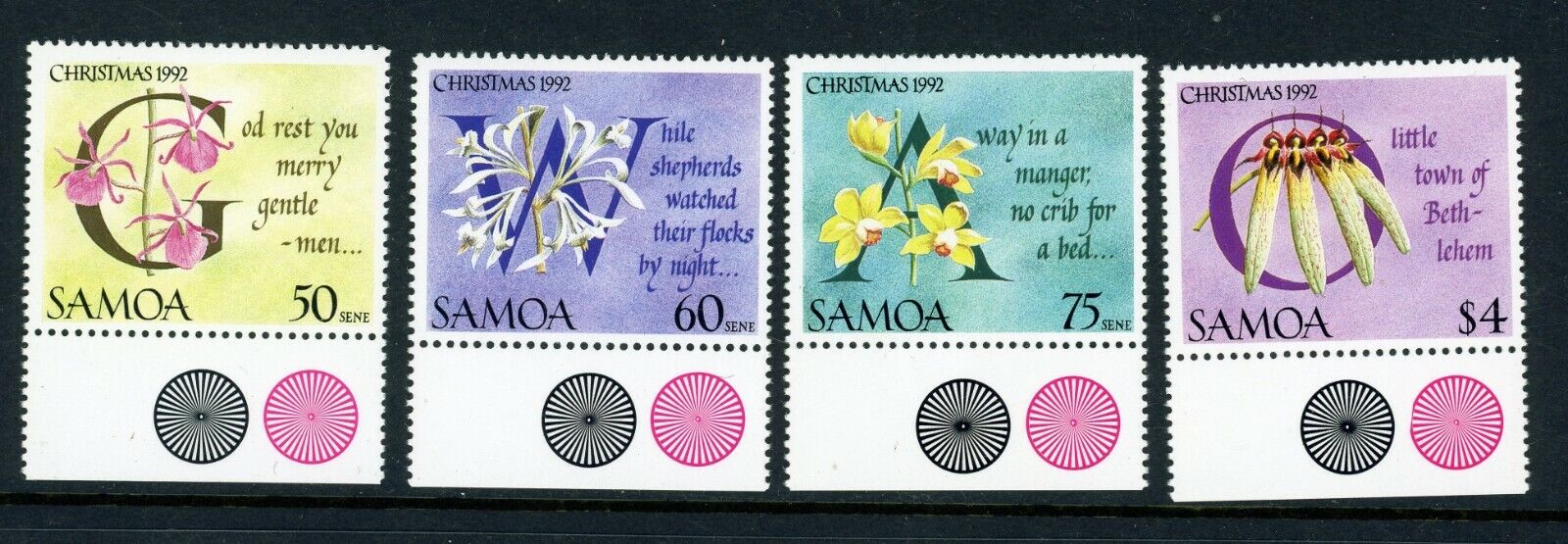 Samoa 1992 Orchids And Christmas Cards Stamp Set