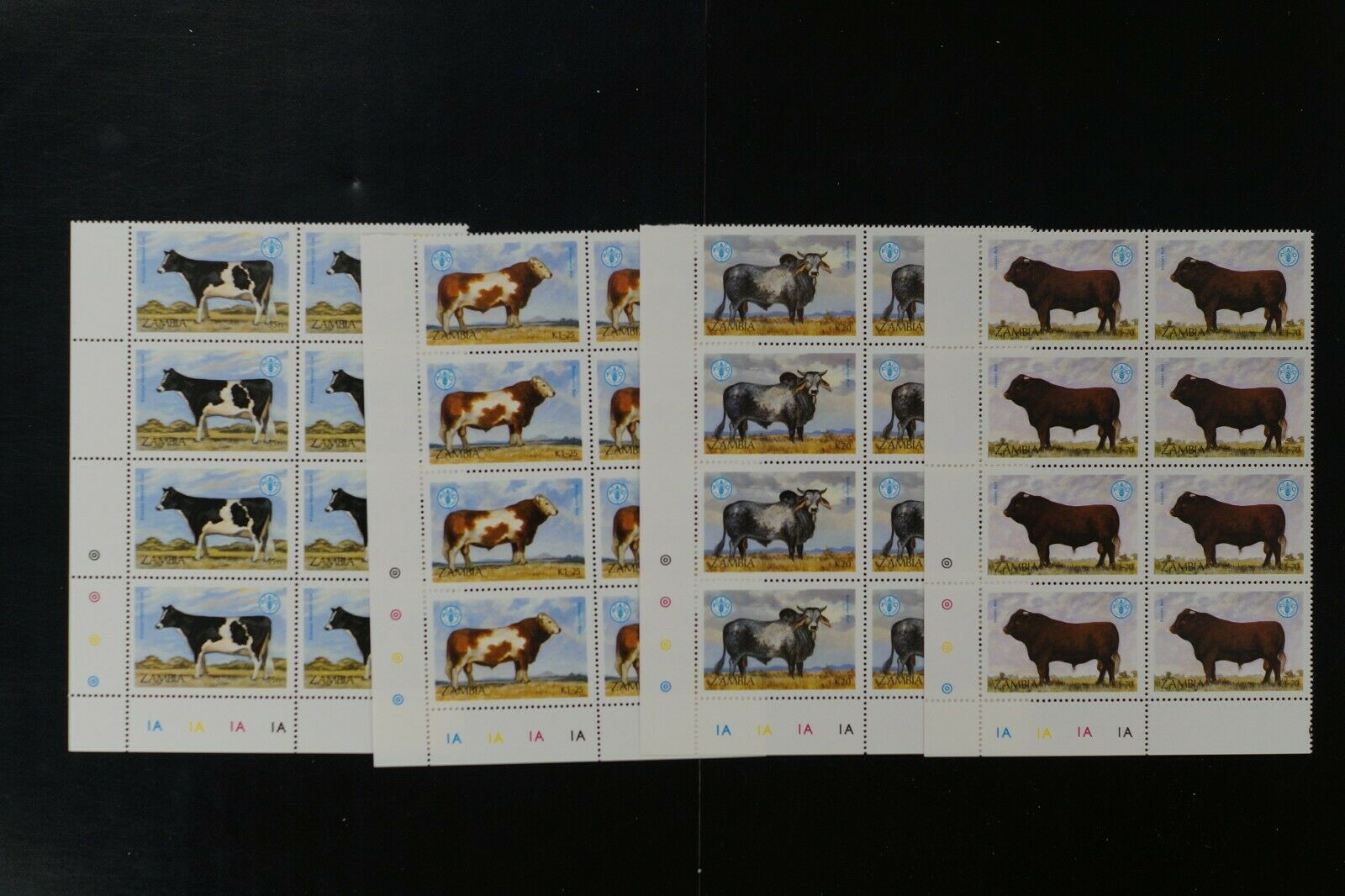 Zambia #418-21 1987 Cattle Set Vf Mnh X 8 Sets In Blocks  2017 Cv$$23.60 (d036)