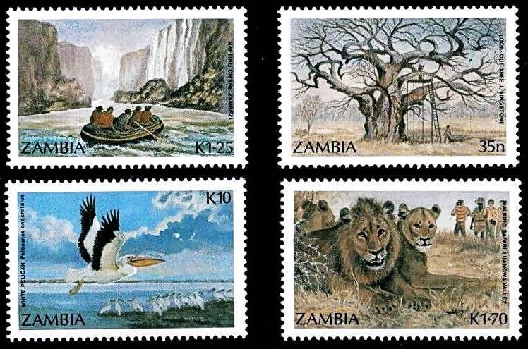 👉 Zambia 1987 Tourism Mnh ** Trees, Birds, Animals, Lions, Waterfalls