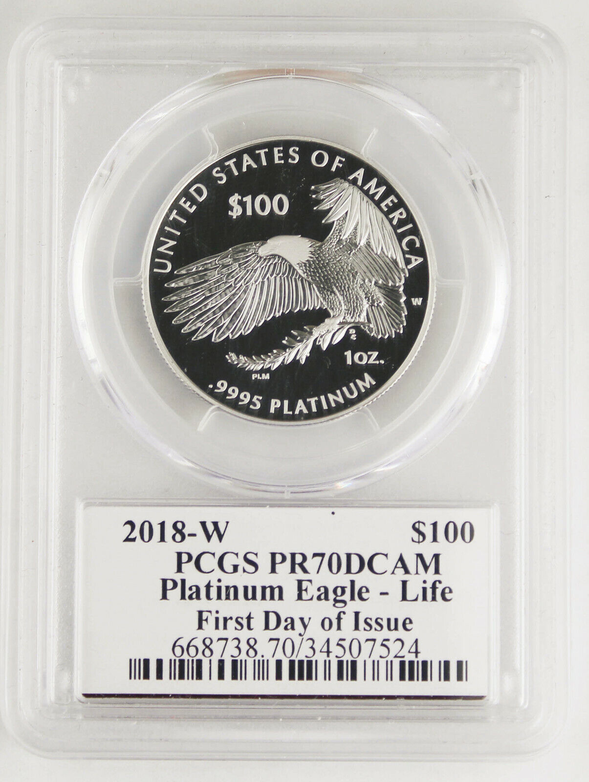 2018 W $100 1 Oz 9995 Platinum American Eagle Life Proof Coin Pcgs Pr70 Dc Fdoi
