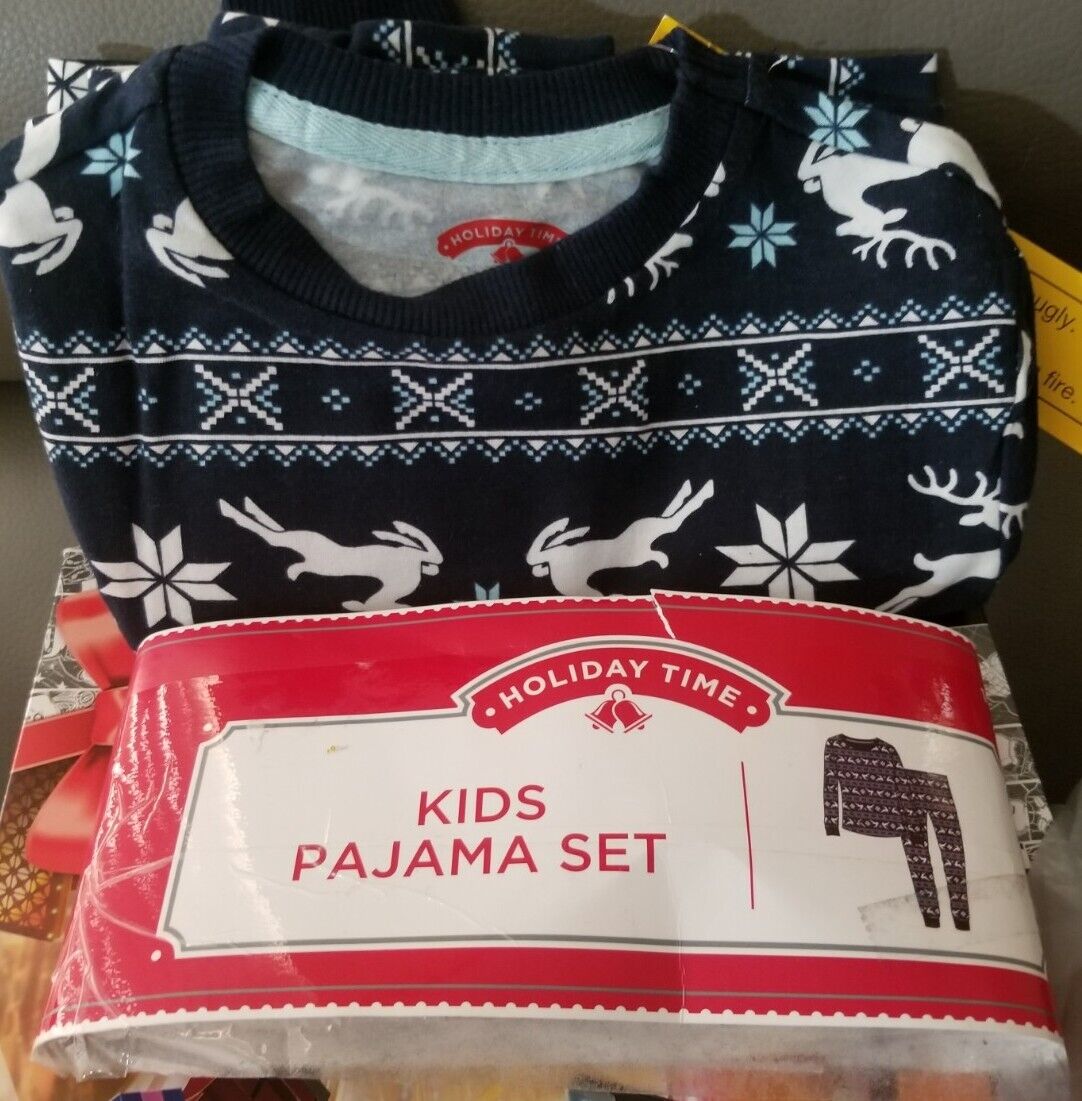 Holiday Time Christmas Two Piece Pajamas Blue Fairisle Kids Size 10 New