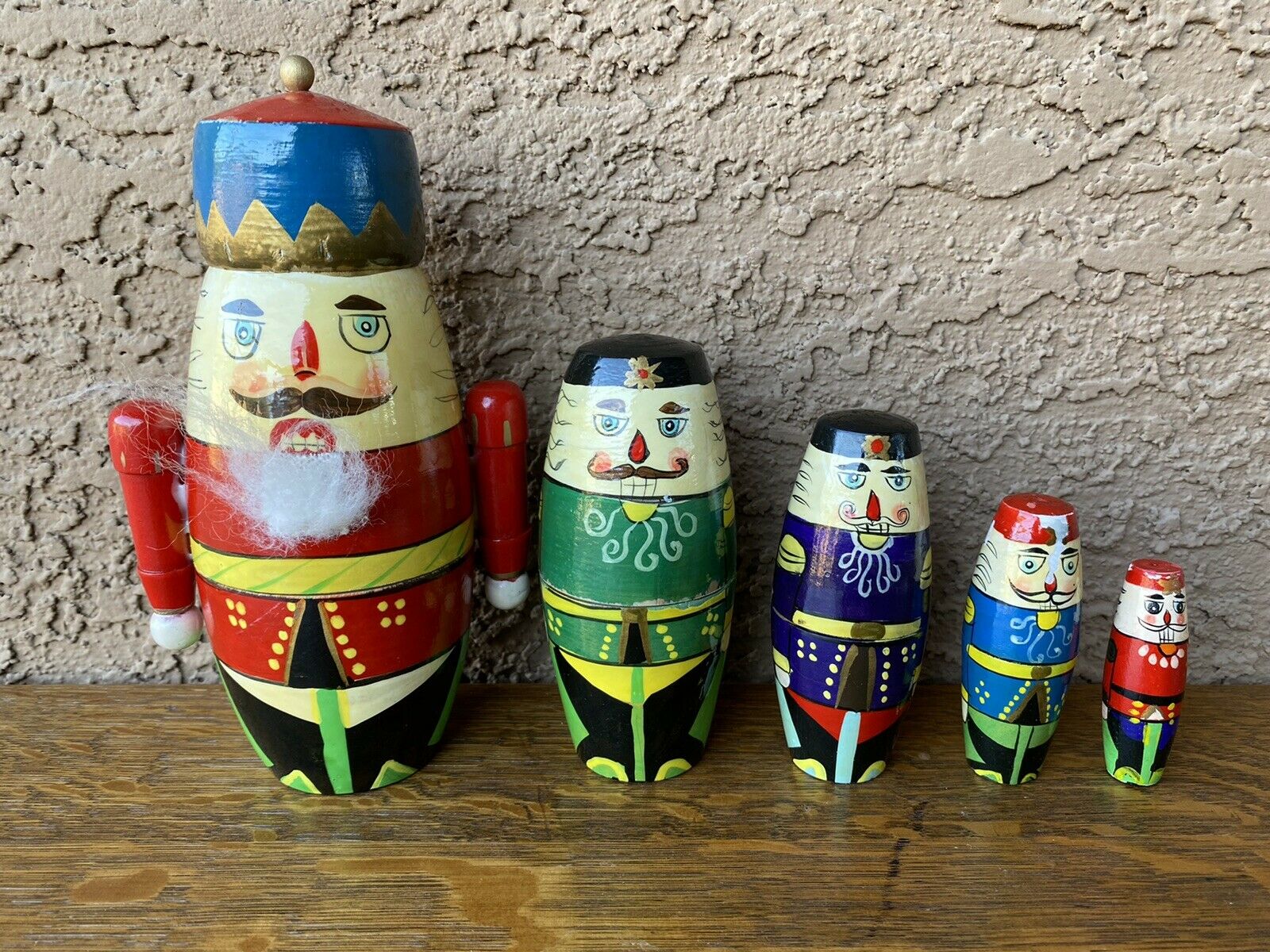 Nesting Soldiers Set Of 5, Hand Painted Wood Christmas Nutcracker Ornaments