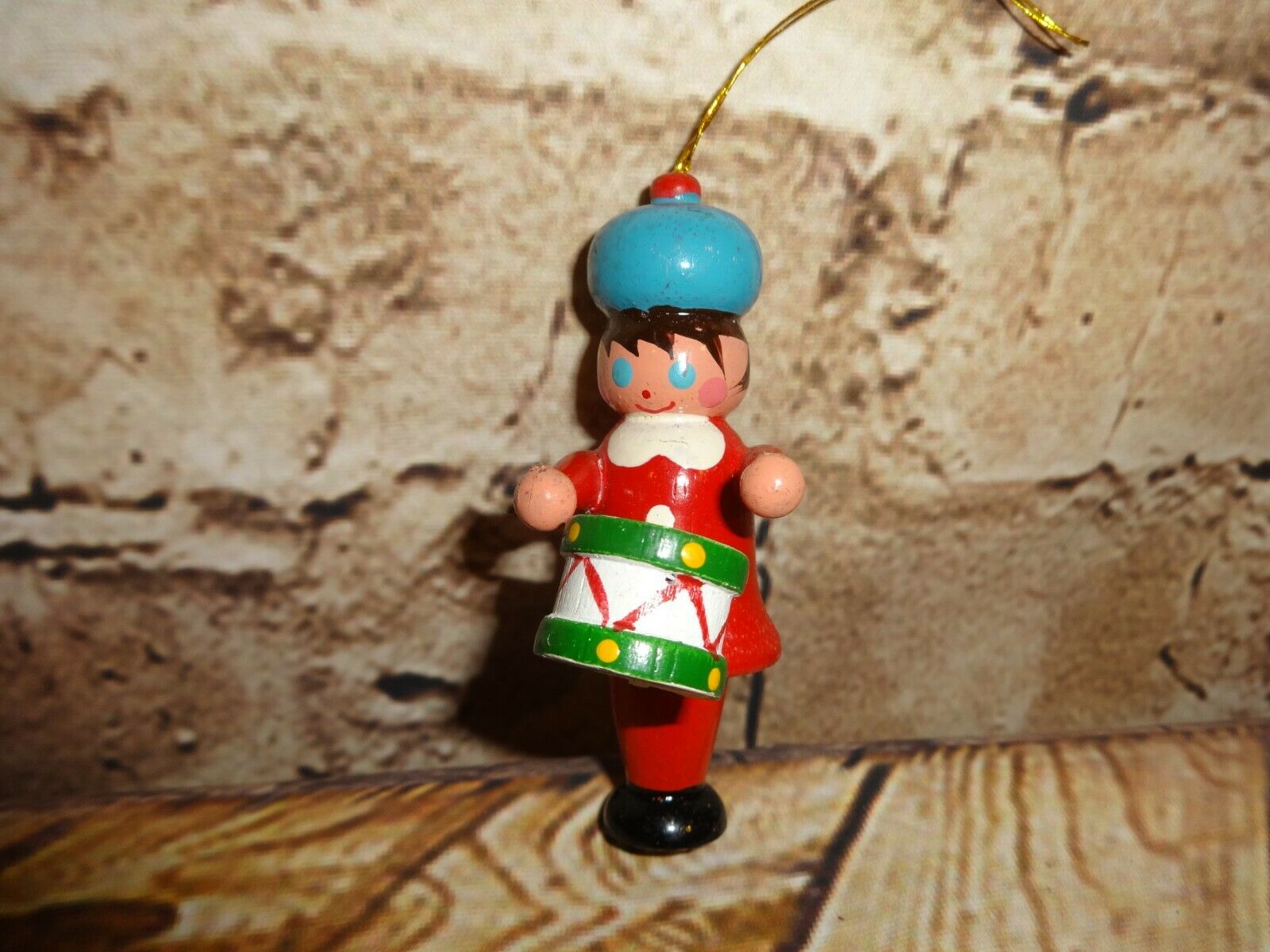 Christmas Tree Ornament Vintage Wood Wooden Toy Soldier Drummer Boy Taiwan 3"