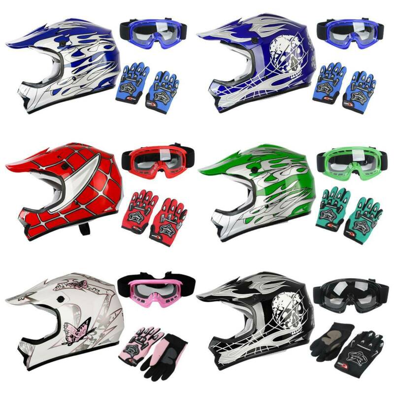 Youth Kids Motocross Helmet Child Dot Atv Utv Mx Offroad Goggles+gloves 6 Colors