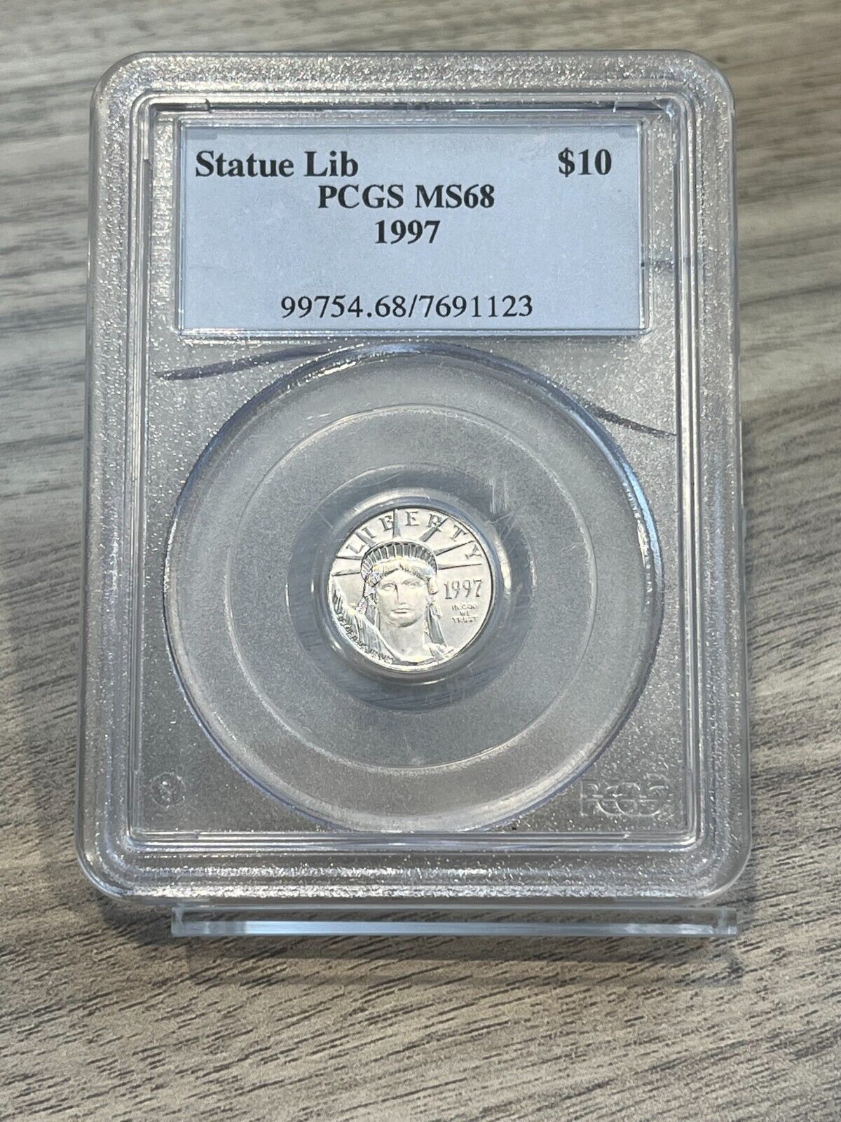1997 $10 Platinum Statue Of Liberty Pcgs Ms68