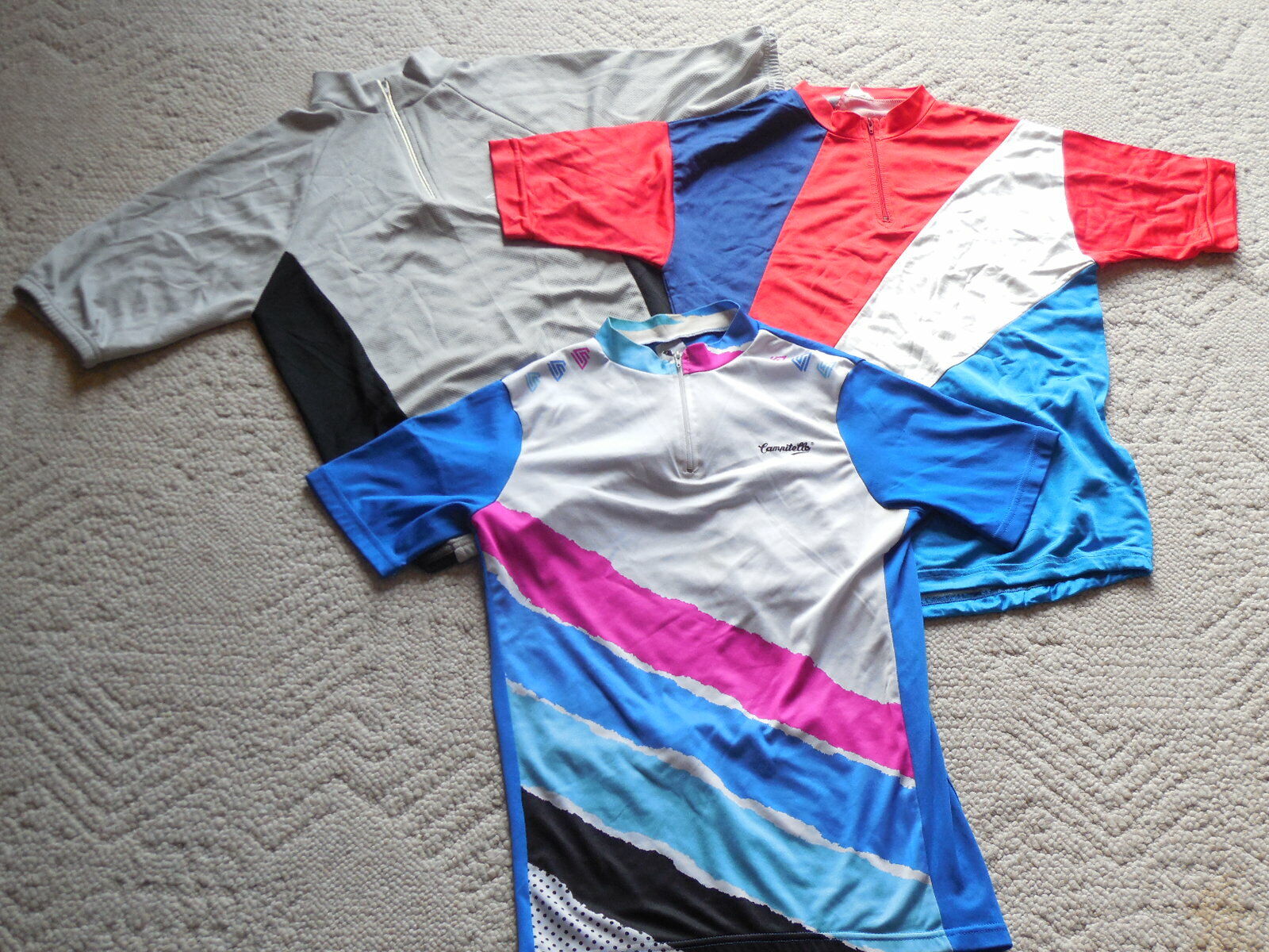 Lot 3 Vintage Cycling Jerseys Med Large Campitello Red Blue White Gray Belgium