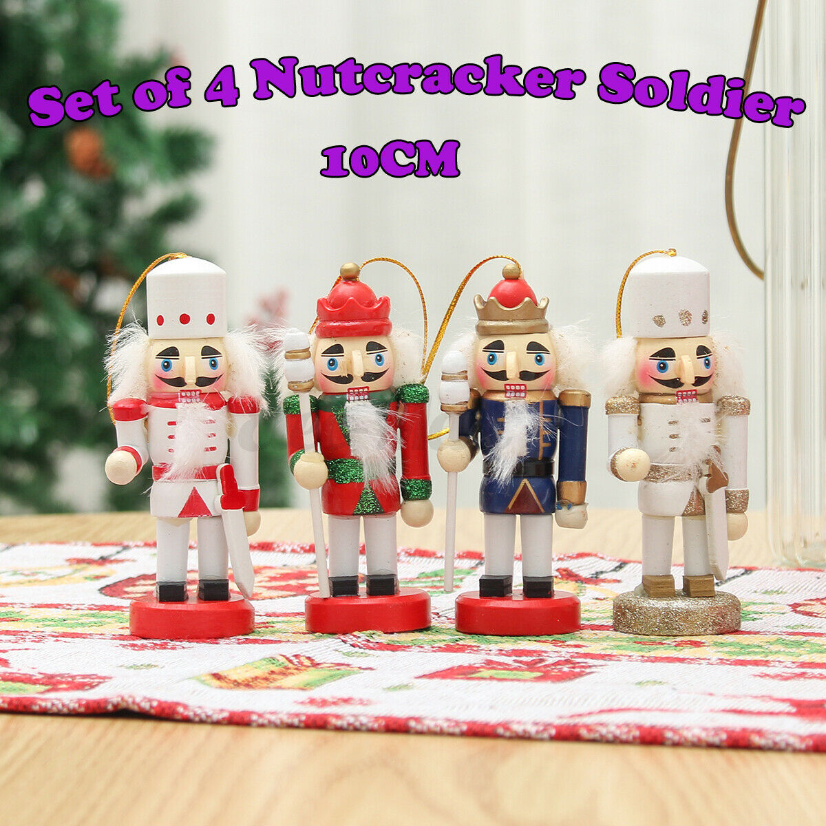 4pcs Wooden Nutcracker Soldier Christmas Tree Hanging New Year Doll Home Decor