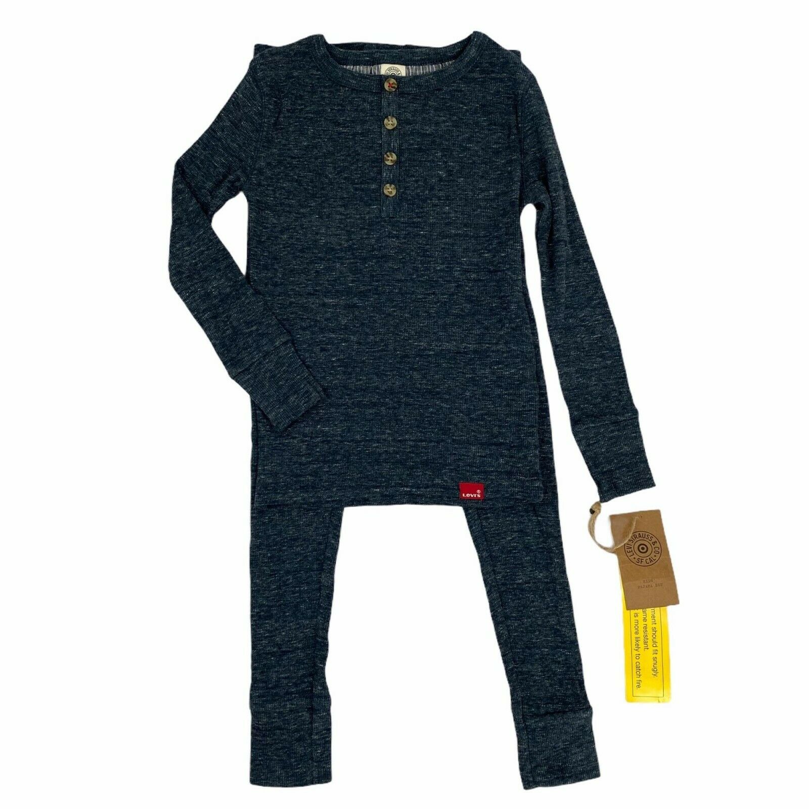 Levi's Kids Navy Blue Cotton Stretch Knit Henley Pajama Set Children's Size 12