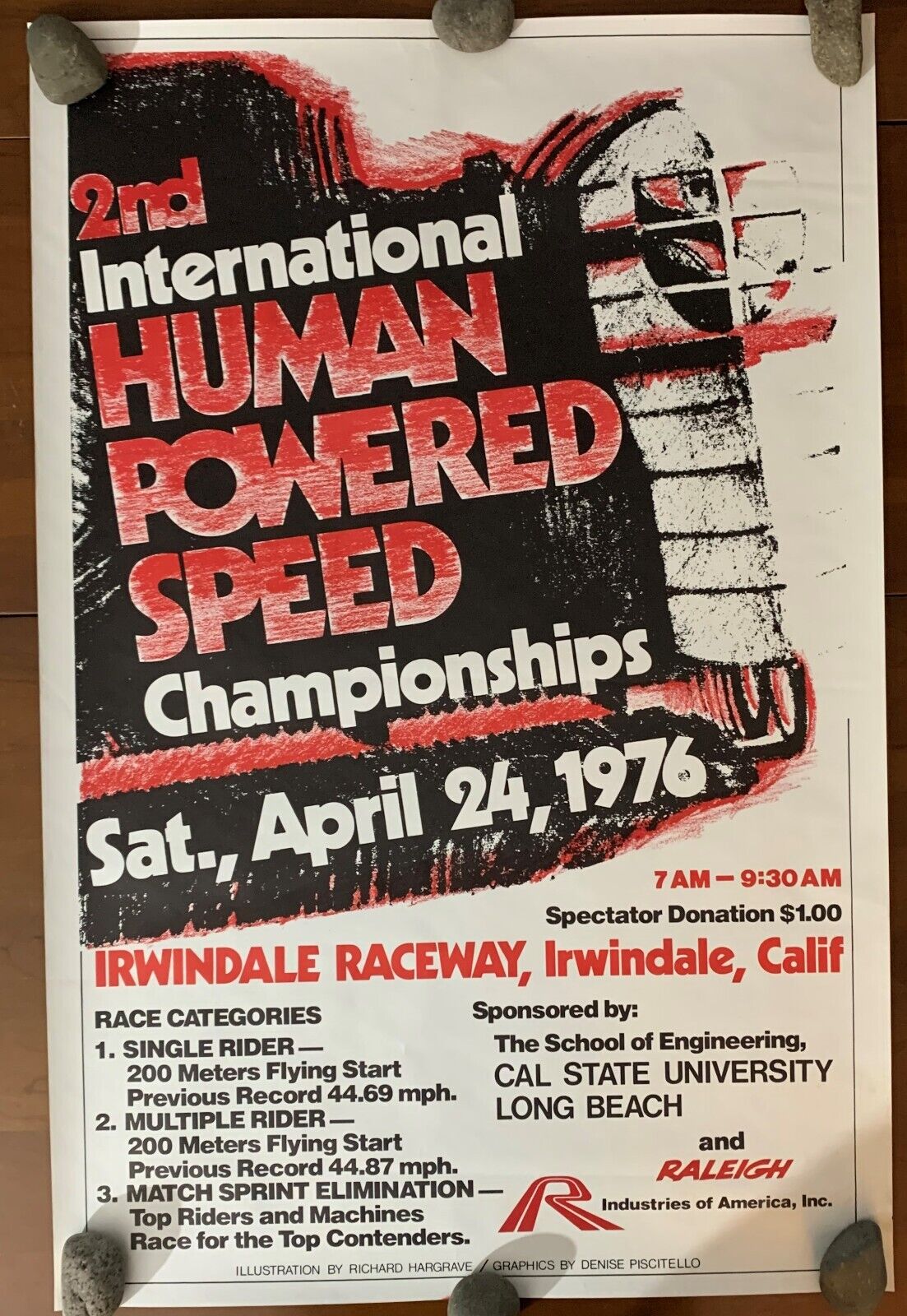 1976 Poster Human Powered Speed Championships Irwindale Raceway California