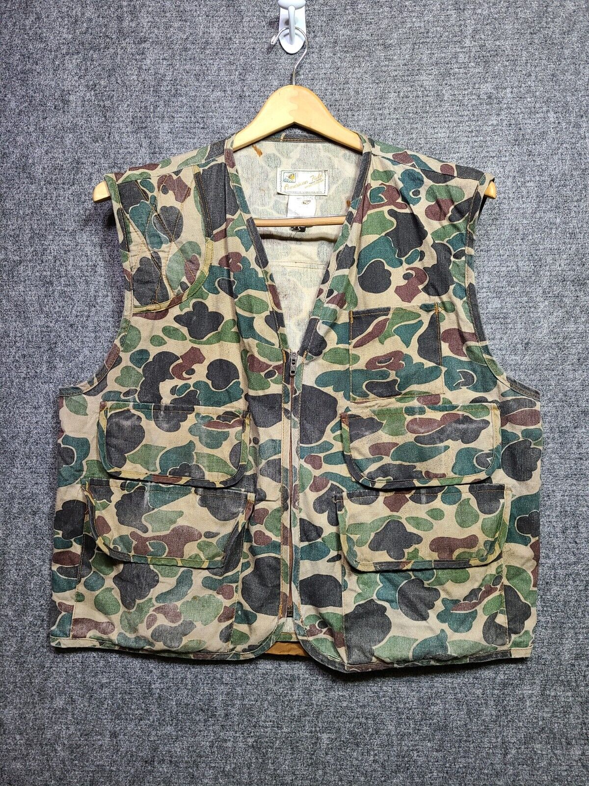 Vtg 70s American Field Hunting Vest Mens Xl Camouflage Sportswear Duck Usa Made