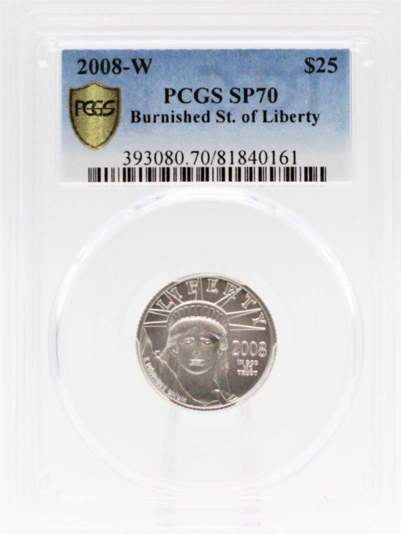 2008-w Pcgs Sp70 $25 Burnished Platinum American Eagle 1/4 Oz Key Date