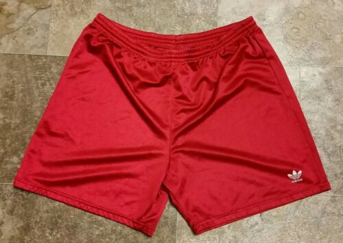 90's Vintage Adidas Red Polyester Shorts Size Xl Made In Usa 100% Polyester
