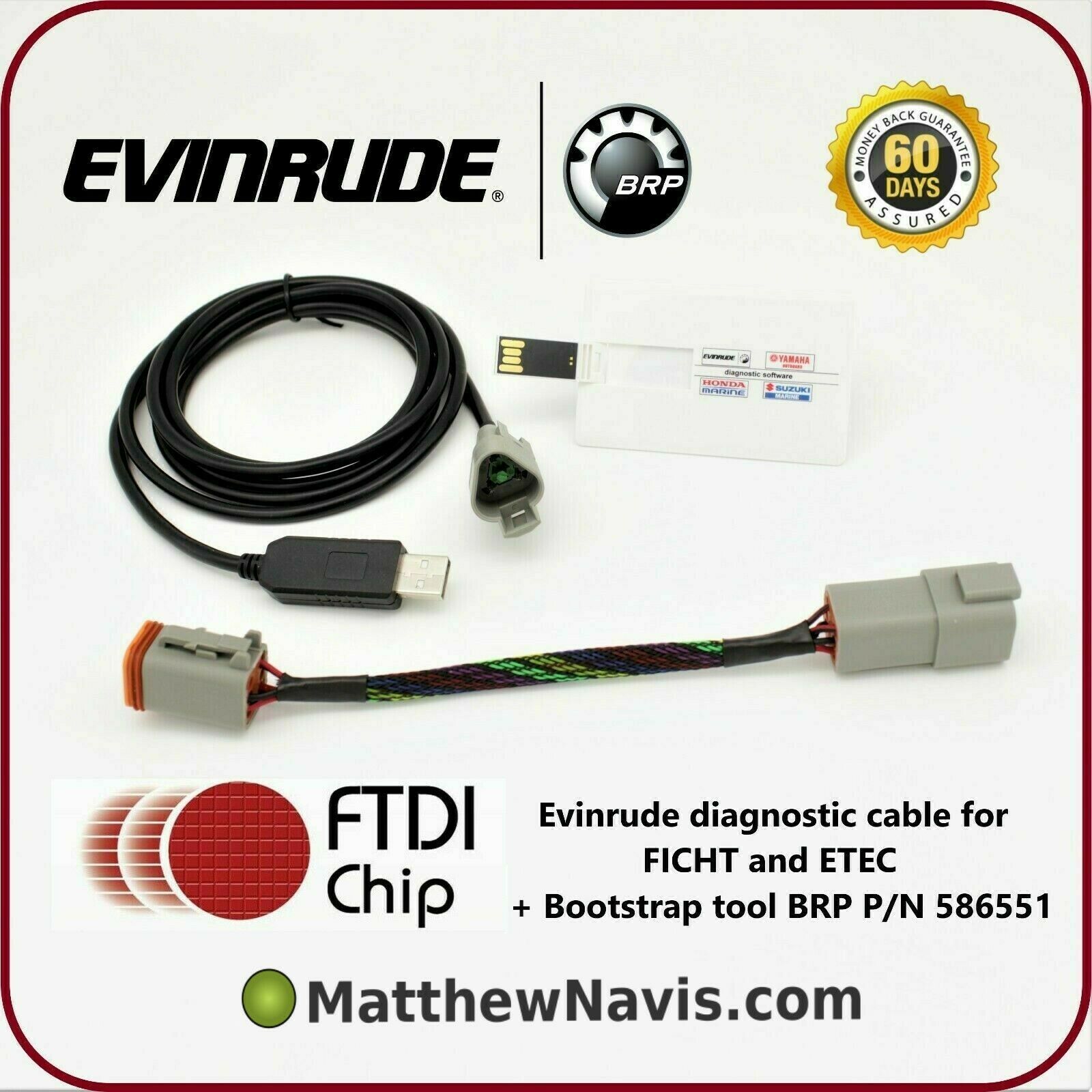 Evinrude Diagnostic Usb Cable For Ficht And Etec + Bootstrap Tool Brp P/n 586551