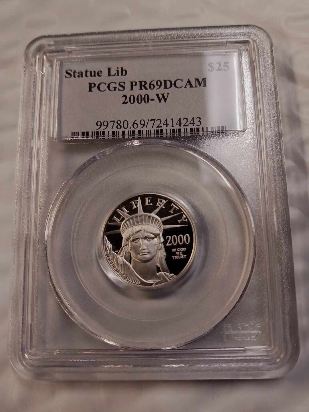 2000-w $25 Platinum Eagle 1/4 Oz Statue Of Liberty Pcgs Pr69dcam # 1669
