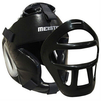 Leather Head Guard W/ Removable Face Mask - Meister Mma Boxing Headgear Fits All
