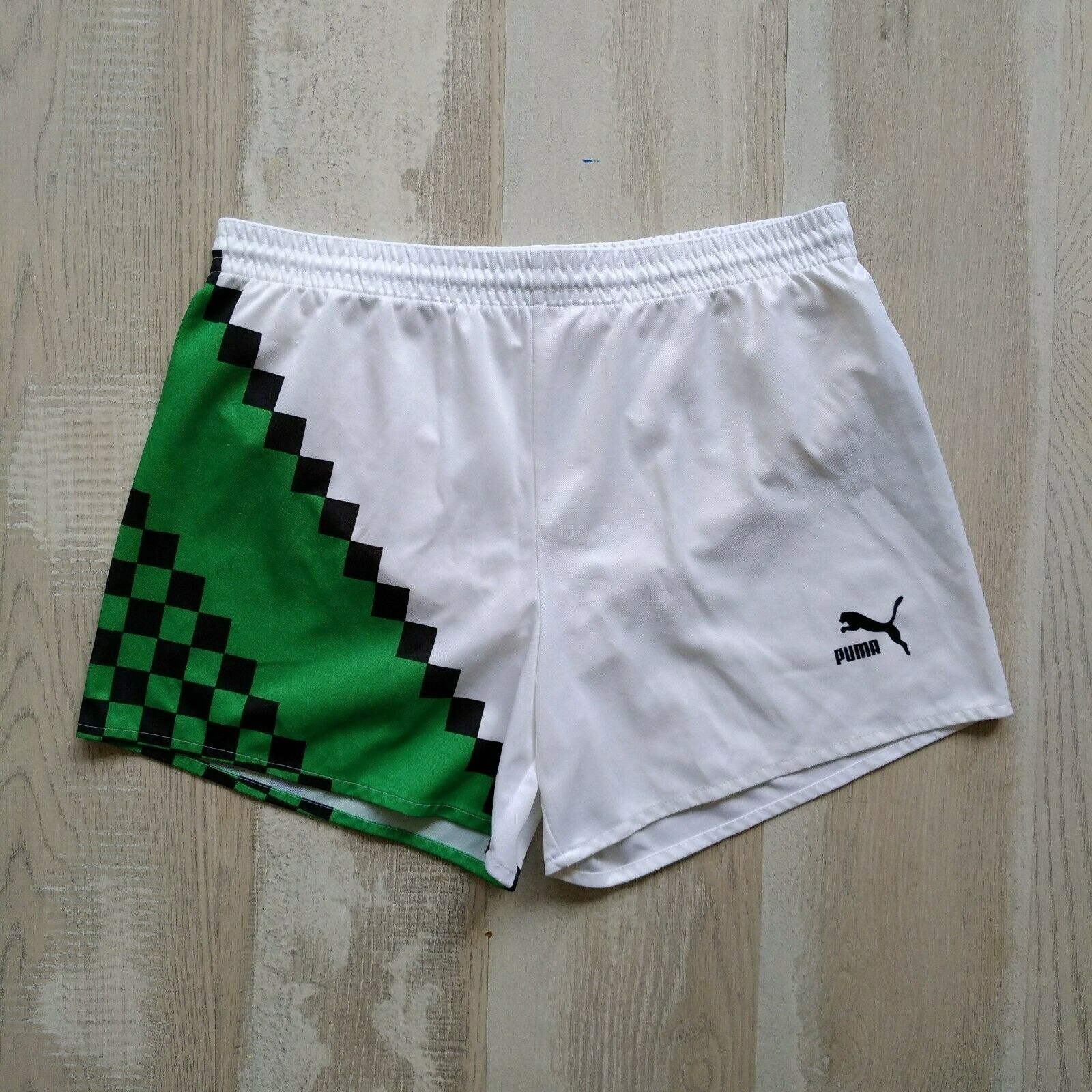 Puma Vintage Football Short White Green Polyester West Germany Mens Size M