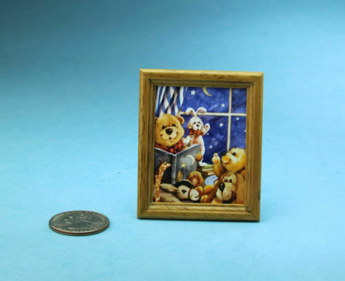 Cute! 1:12 Scale Dollhouse Miniature Oak Framed Nursery Picture #hc633