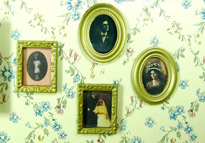 Vintage 4pcs 1:12 Dollhouse Miniature Framed Wall Oil Painting Art Picture Decor