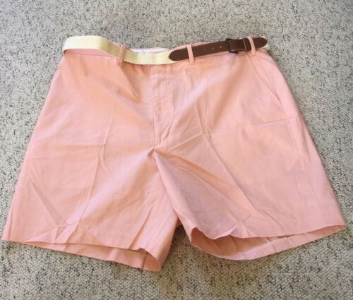 Vtg Bay To Bay Men's Pleated Shorts Pink Nautical Woven Belt Euc Sears