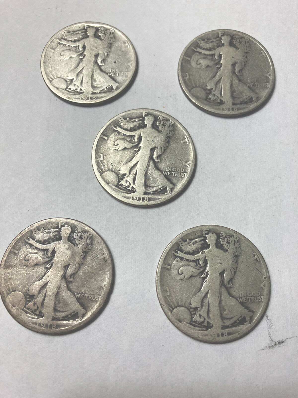 Five 1918-s Walking Liberty Half Dollars Nice Lot Take A Look Bargain Price