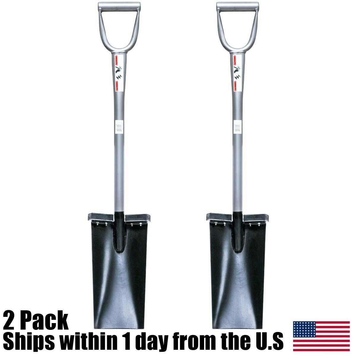 Steel D Handle Spade Shovel 13" Straight Blade Foot Pads 2 Pack