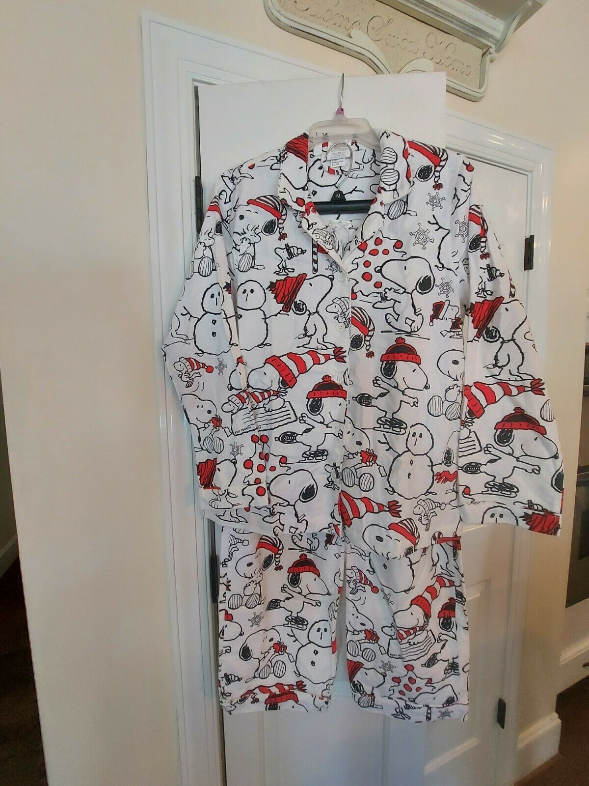 Pottery Barn Pb Teen Peanuts Flannel Snoopy Large Pajama Set Pre-owned