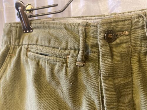 Vtg Boy Scouts Shorts 27x7 Button Fly Og Army Green Cotton Distressed Paint 60s