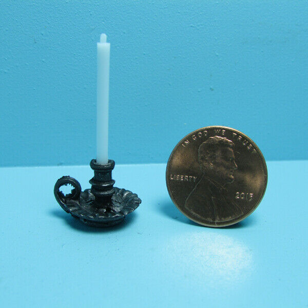 Dollhouse Miniature Chamber Candle Black Base With White Candle Iso0916-3